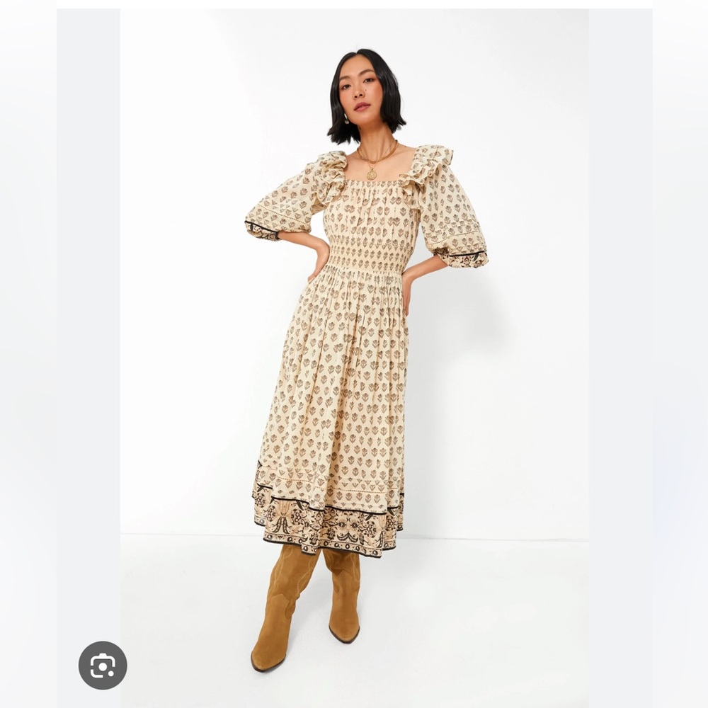 Cleobella Delilah Elegant Beige and Black Patterned Dress